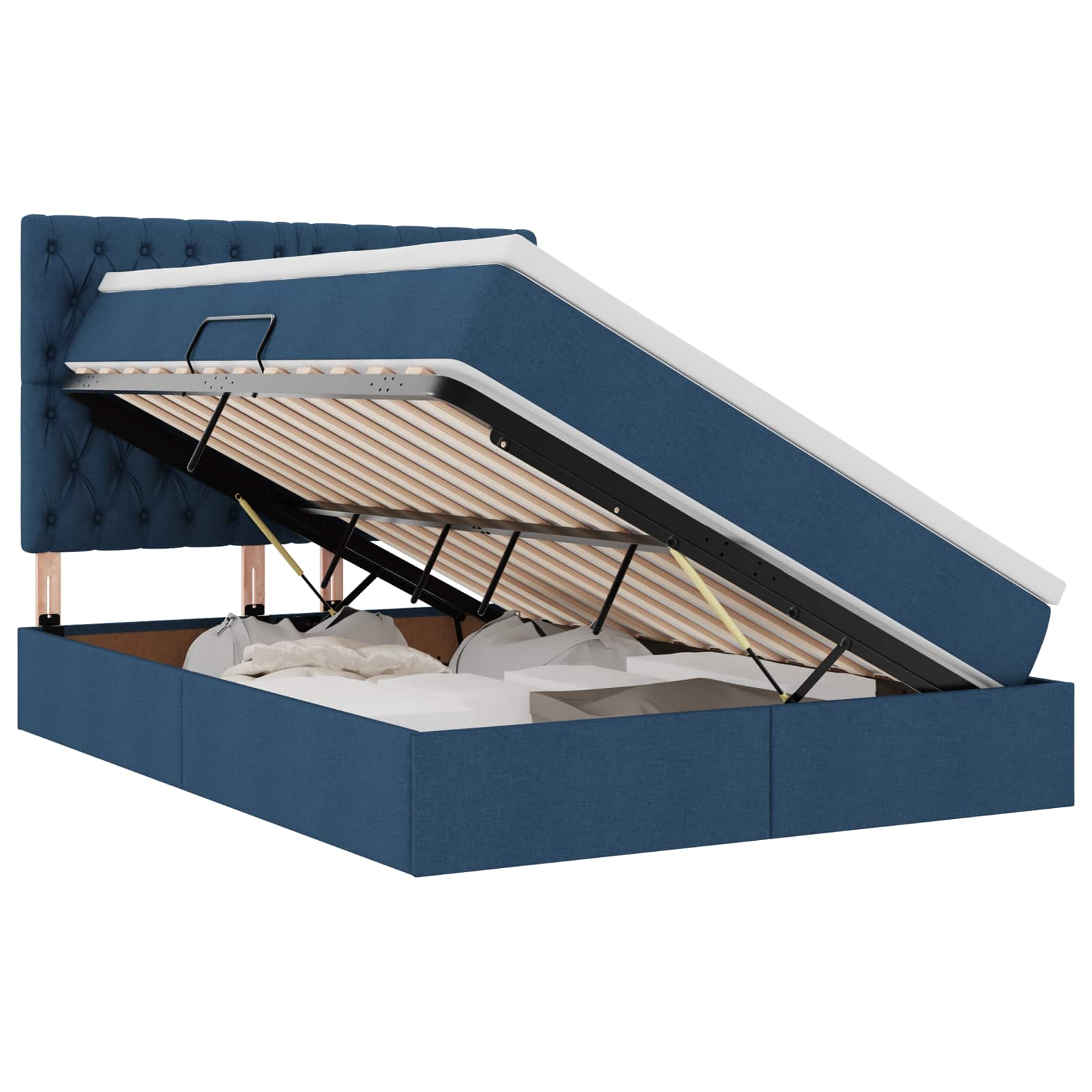 Förvaringssäng med LED med madrass Blå 140 x 190 cm Polyester