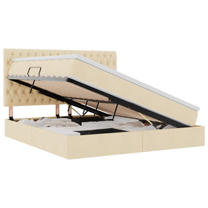 Förvaringssäng med LED med madrass Kräm 160 x 200 cm Polyester