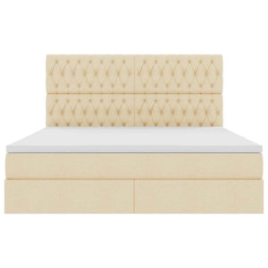 Förvaringssäng med LED med madrass Kräm 160 x 200 cm Polyester