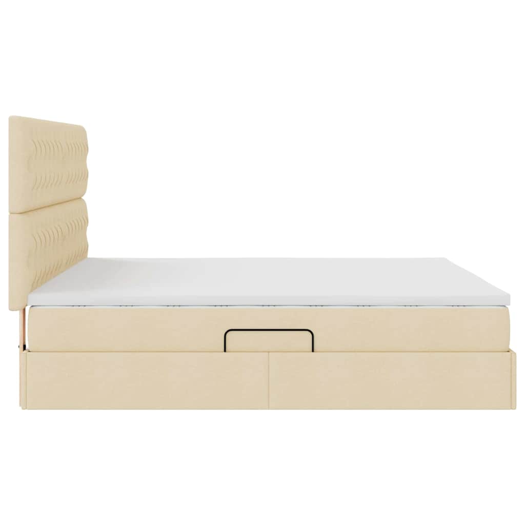 Förvaringssäng med LED med madrass Kräm 160 x 200 cm Polyester
