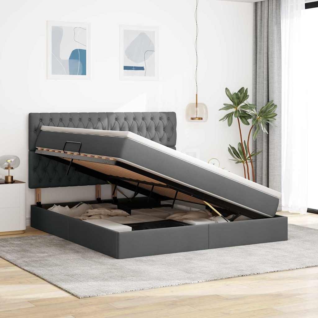 Förvaringssäng med LED Mörkgrå 180 x 200 cm Polyester