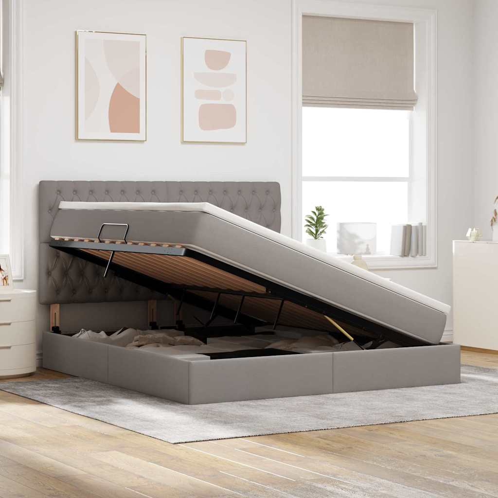 Förvaringssäng med LED med madrass Taupe 180 x 200 cm Polyester