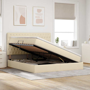 Förvaringssäng med LED med madrass Kräm 180 x 200 cm Polyester