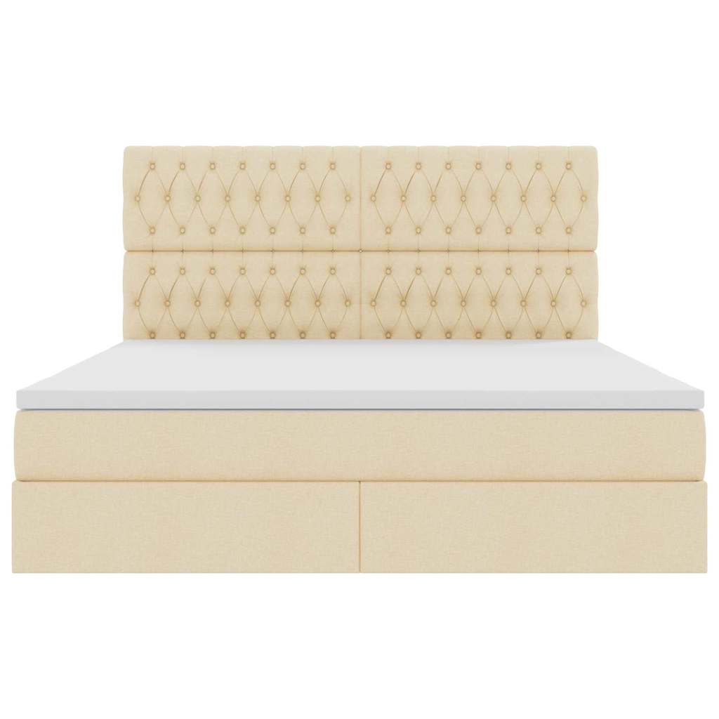 Förvaringssäng med LED med madrass Kräm 180 x 200 cm Polyester