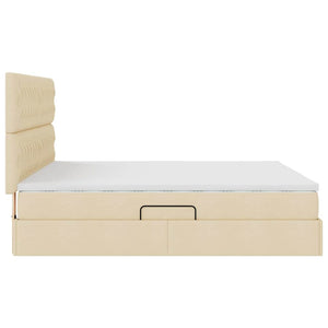 Förvaringssäng med LED med madrass Kräm 180 x 200 cm Polyester