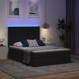 Förvaringssäng med LED med madrass Svart 140 x 190 cm Polyester