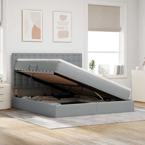 Förvaringssäng med LED Ljusgrå 160 x 200 cm Polyester