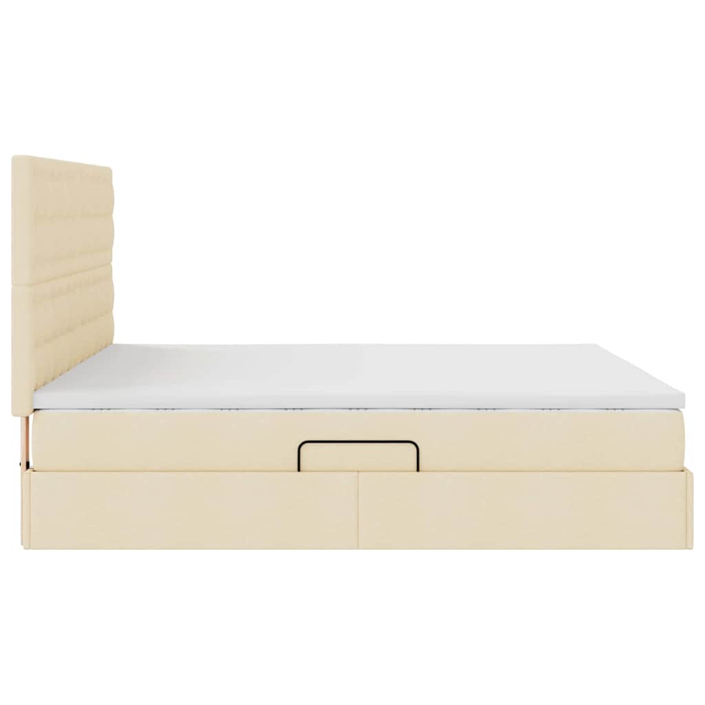 Förvaringssäng med LED med madrass Kräm 160 x 200 cm Polyester