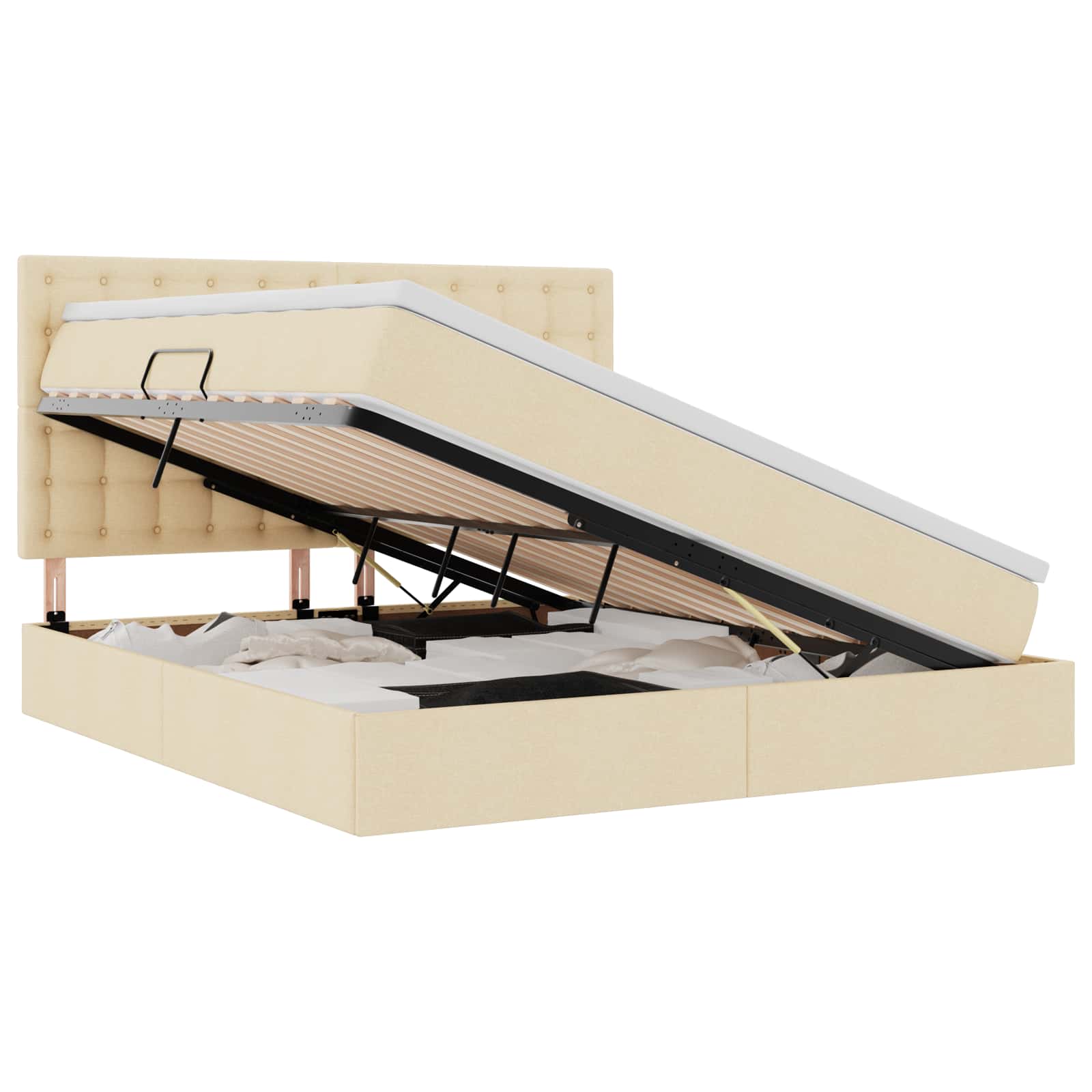 Förvaringssäng med LED med madrass Kräm 180 x 200 cm Polyester