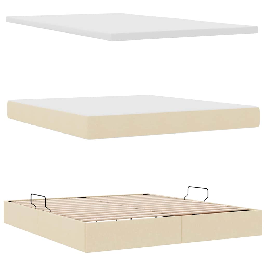 Förvaringssäng med LED med madrass Kräm 180 x 200 cm Polyester