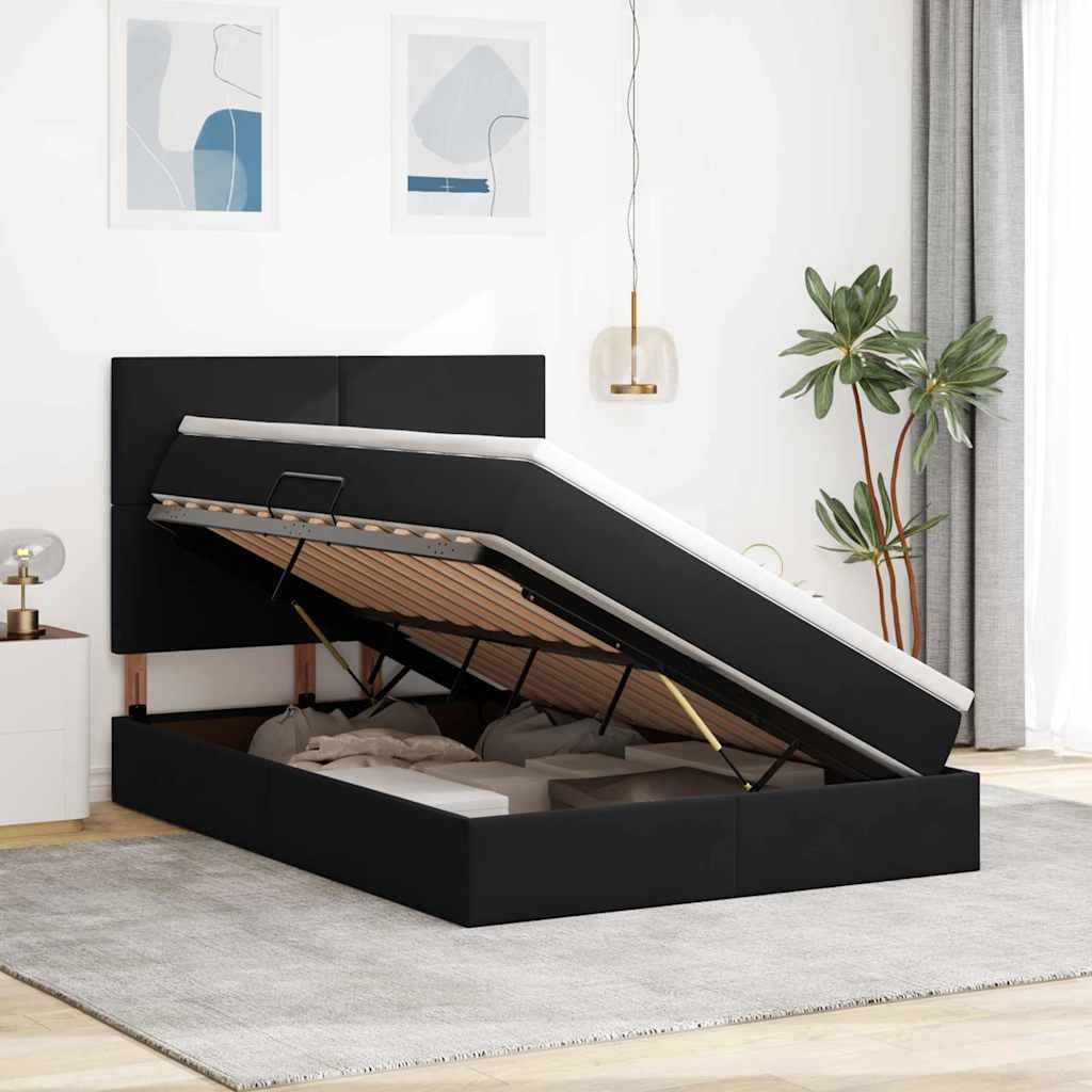 Förvaringssäng med LED med madrass Svart 140 x 190 cm Sammet