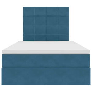 Förvaringssäng med LED med madrass Mörkblå 120 x 200 cm Sammet