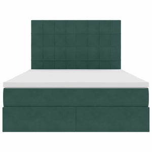 Förvaringssäng med LED med madrass Mörkgrön 140 x 190 cm Sammet