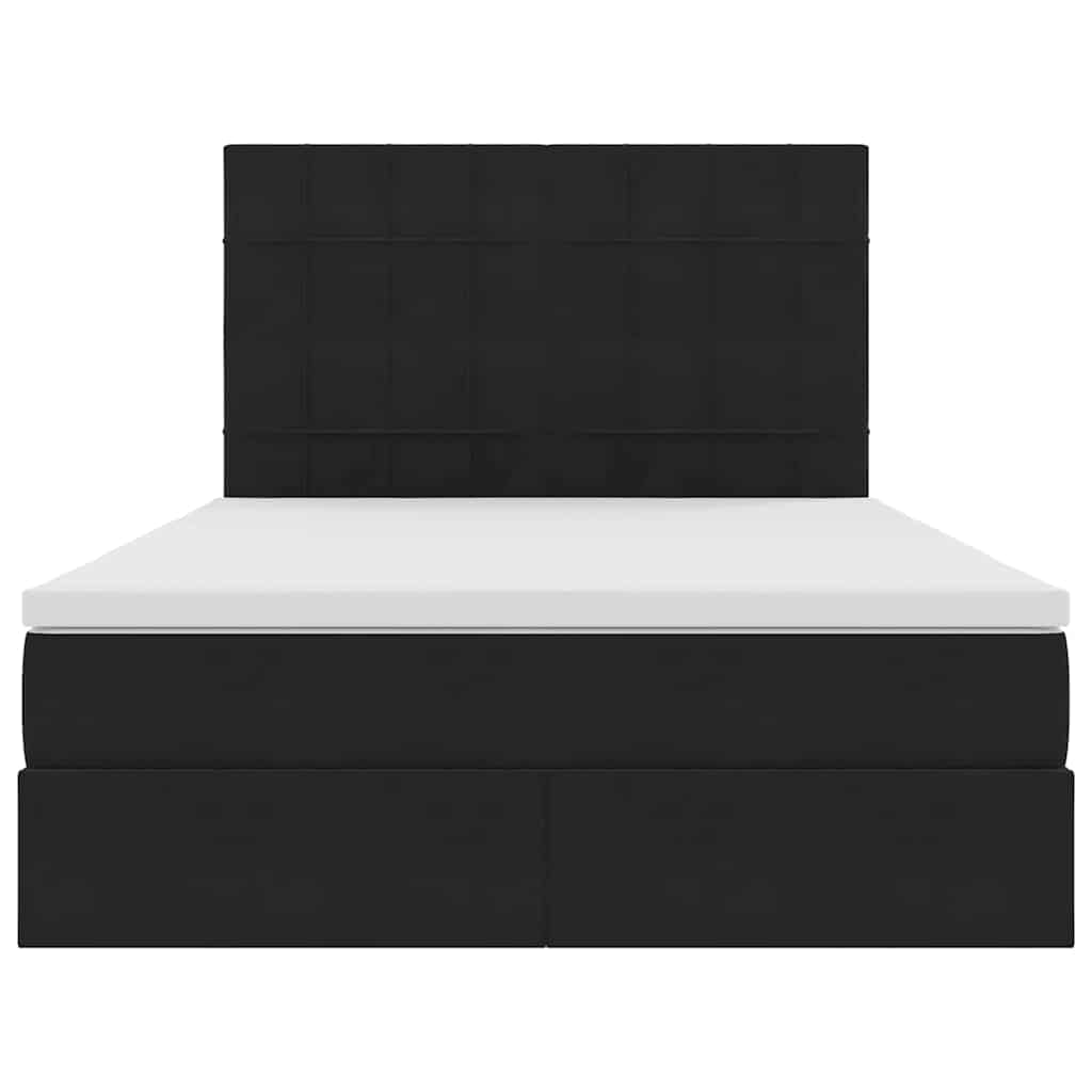 Förvaringssäng med LED med madrass Svart 140 x 200 cm Sammet