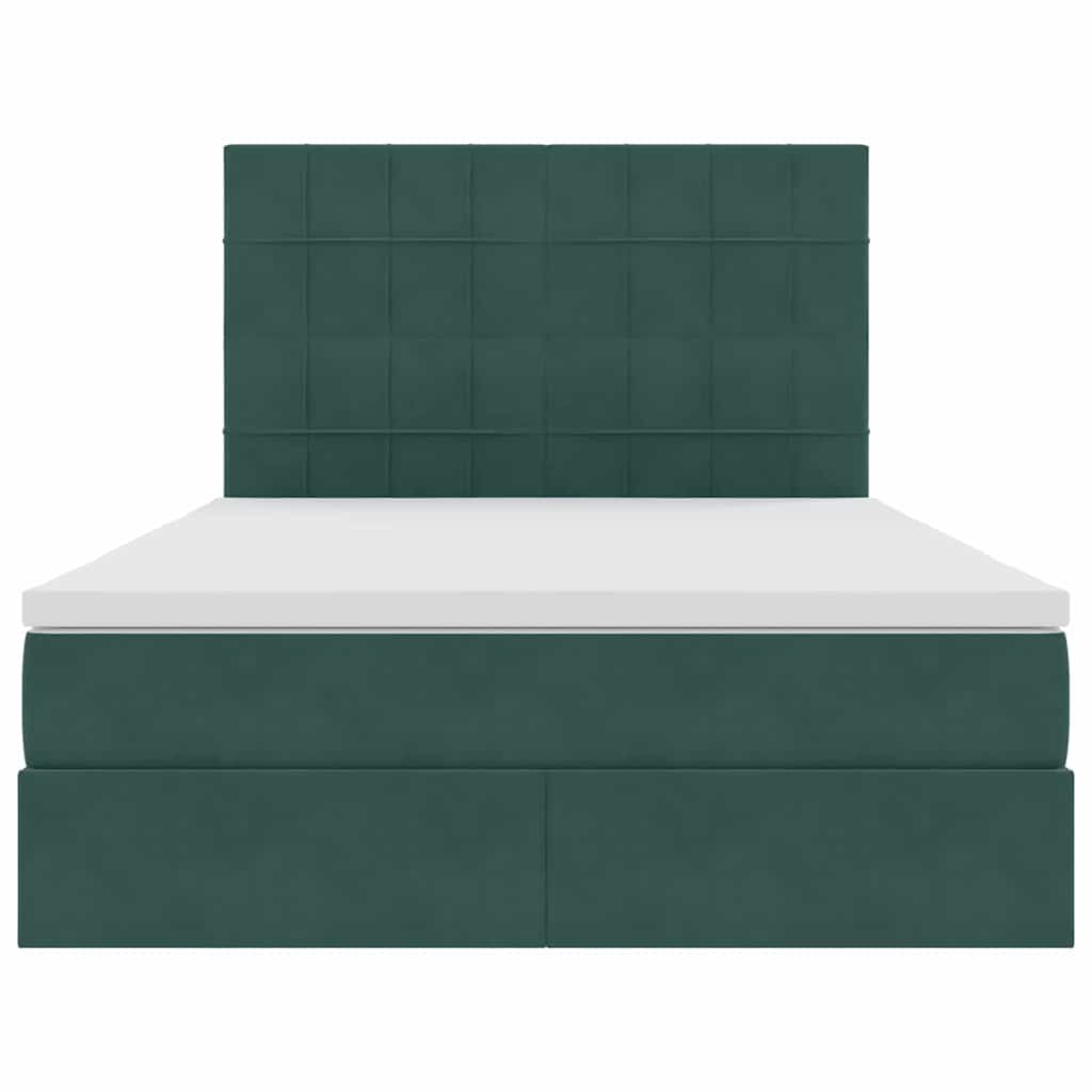 Förvaringssäng med LED med madrass Mörkgrön 140 x 200 cm Sammet