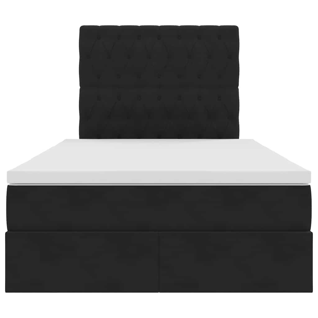 Förvaringssäng med LED med madrass Svart 120 x 200 cm Sammet
