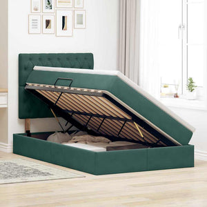 Förvaringssäng med LED med madrass Mörkgrön 120 x 200 cm Sammet