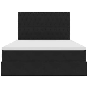 Förvaringssäng med LED med madrass Svart 140 x 190 cm Sammet