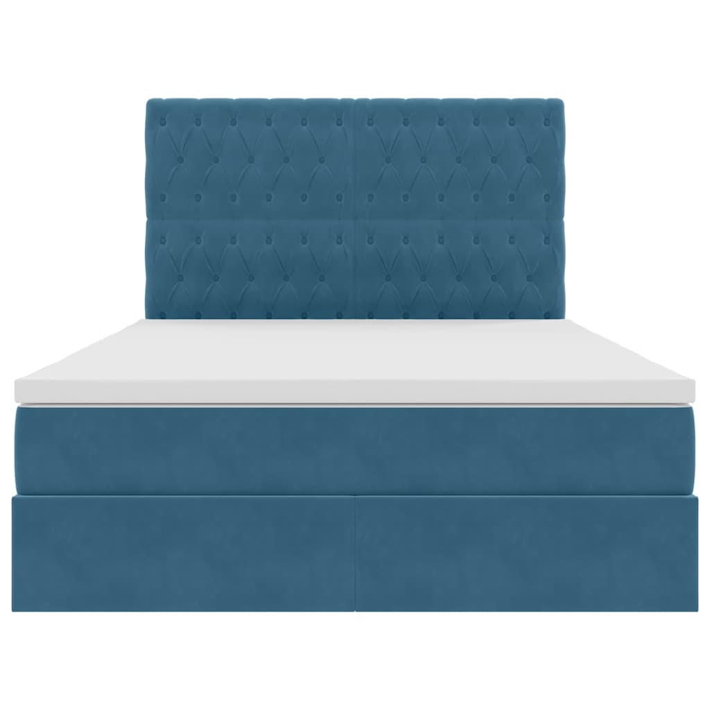 Förvaringssäng med LED med madrass Mörkblå 140 x 200 cm Sammet