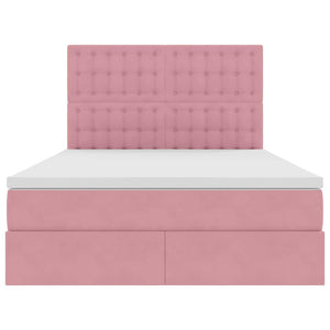 Förvaringssäng med LED med madrass Rosa 140 x 200 cm Sammet