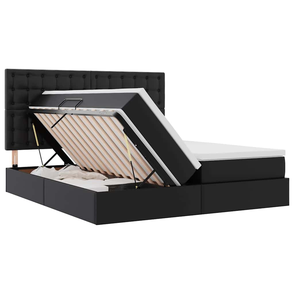 Säng med LED -remsljus med huvudgavel Svart 200 x 200 cm PVC