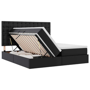 Säng med LED -remsljus med huvudgavel Svart 200 x 200 cm PVC