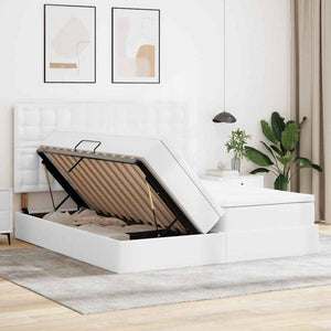 Säng med LED -remsljus med huvudgavel Ren Vit 200 x 200 cm PVC