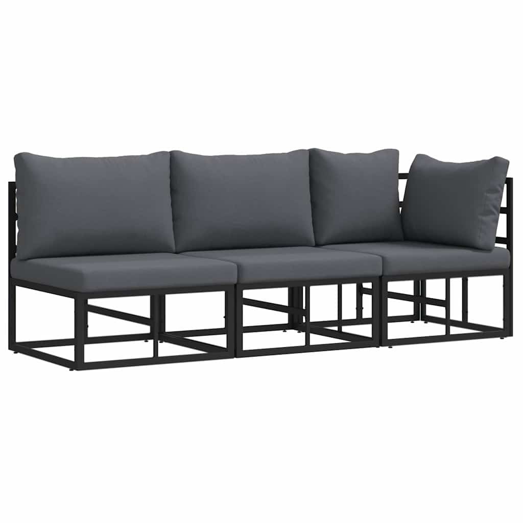 Utomhus Möbler med kudde med kudde 3 pcs Svart Metall