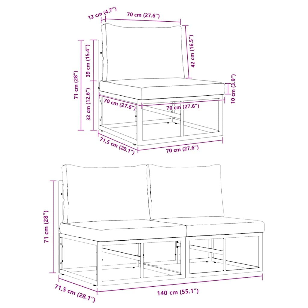 Utomhus Möbler med kudde 2 pcs Svart 70 x 71.5 x 32 cm Metall