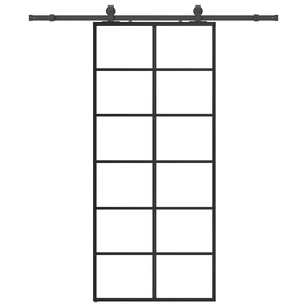 Skjutdörr med beslag svart 90x205 cm ESG-glas