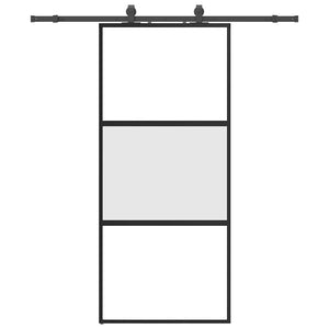 Skjutdörr med beslagssats svart 90x205 cm härdat glas