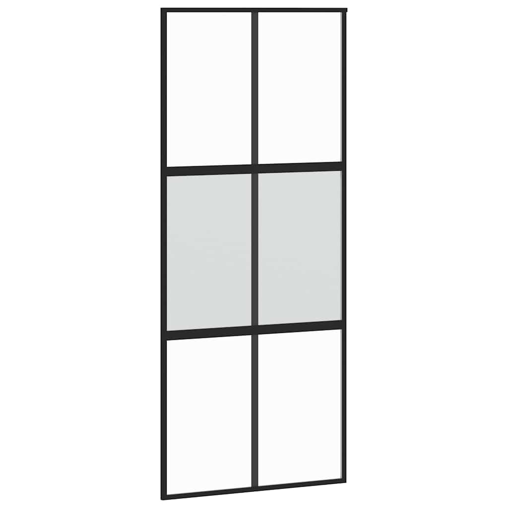 Skjutdörr med beslagssats svart 90x205 cm härdat glas