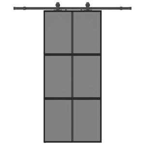 Skjutdörr med beslagssats svart 90x205 cm härdat glas