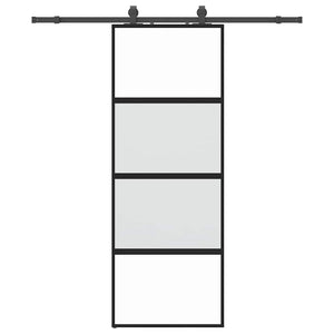 Skjutdörr med beslag svart 76x205 cm härdat glas