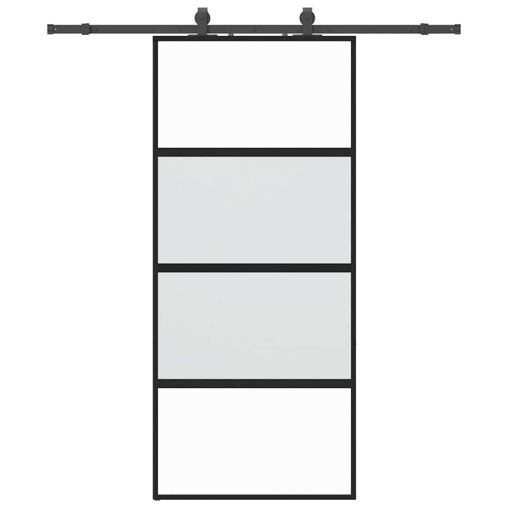Skjutdörr med beslagssats svart 90x205 cm härdat glas
