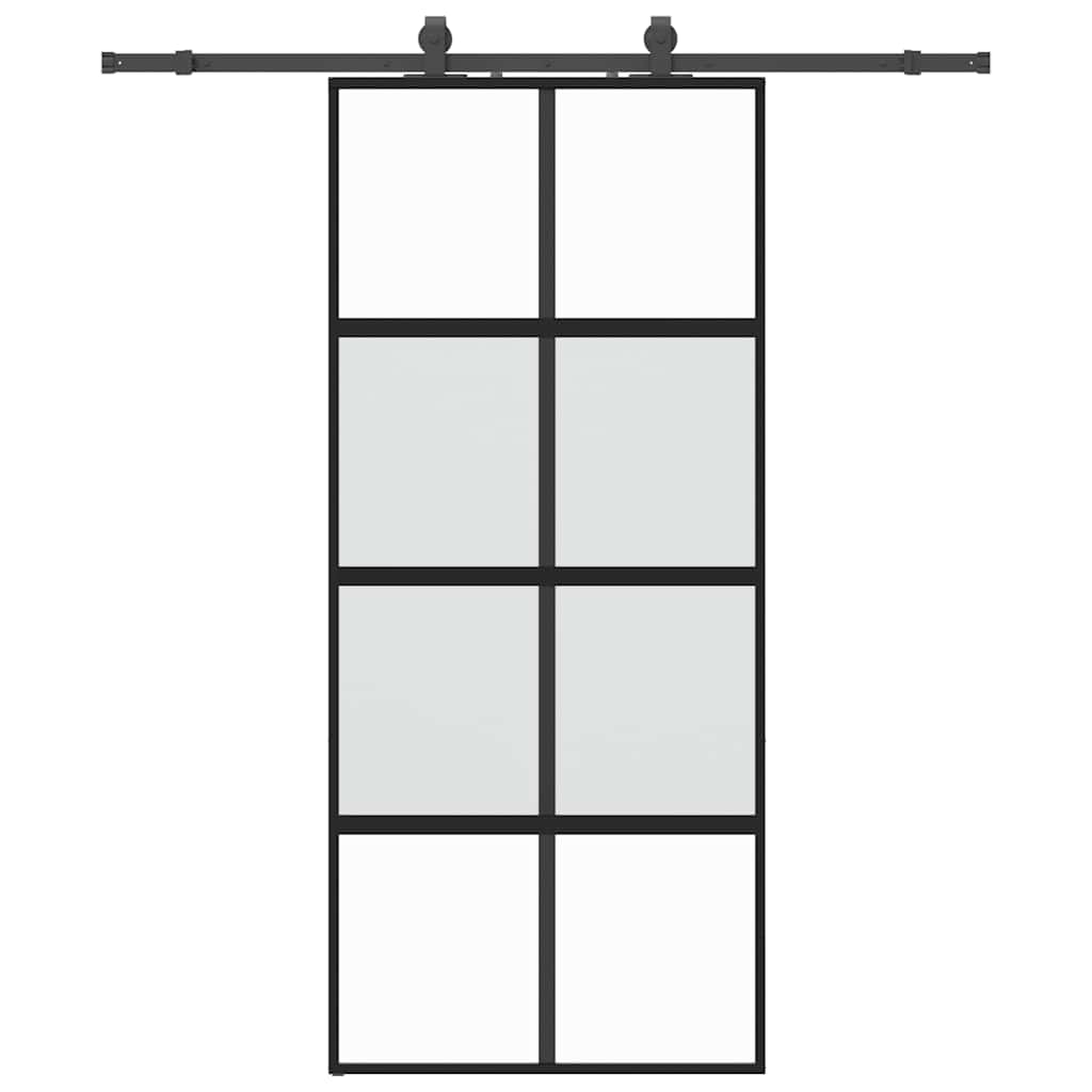 Skjutdörr med beslagssats svart 90x205 cm härdat glas