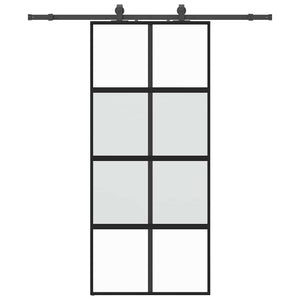 Skjutdörr med beslagssats svart 90x205 cm härdat glas