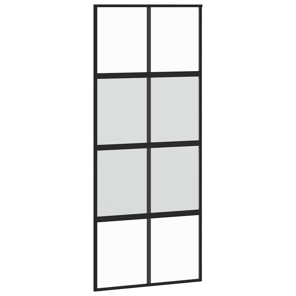 Skjutdörr med beslagssats svart 90x205 cm härdat glas