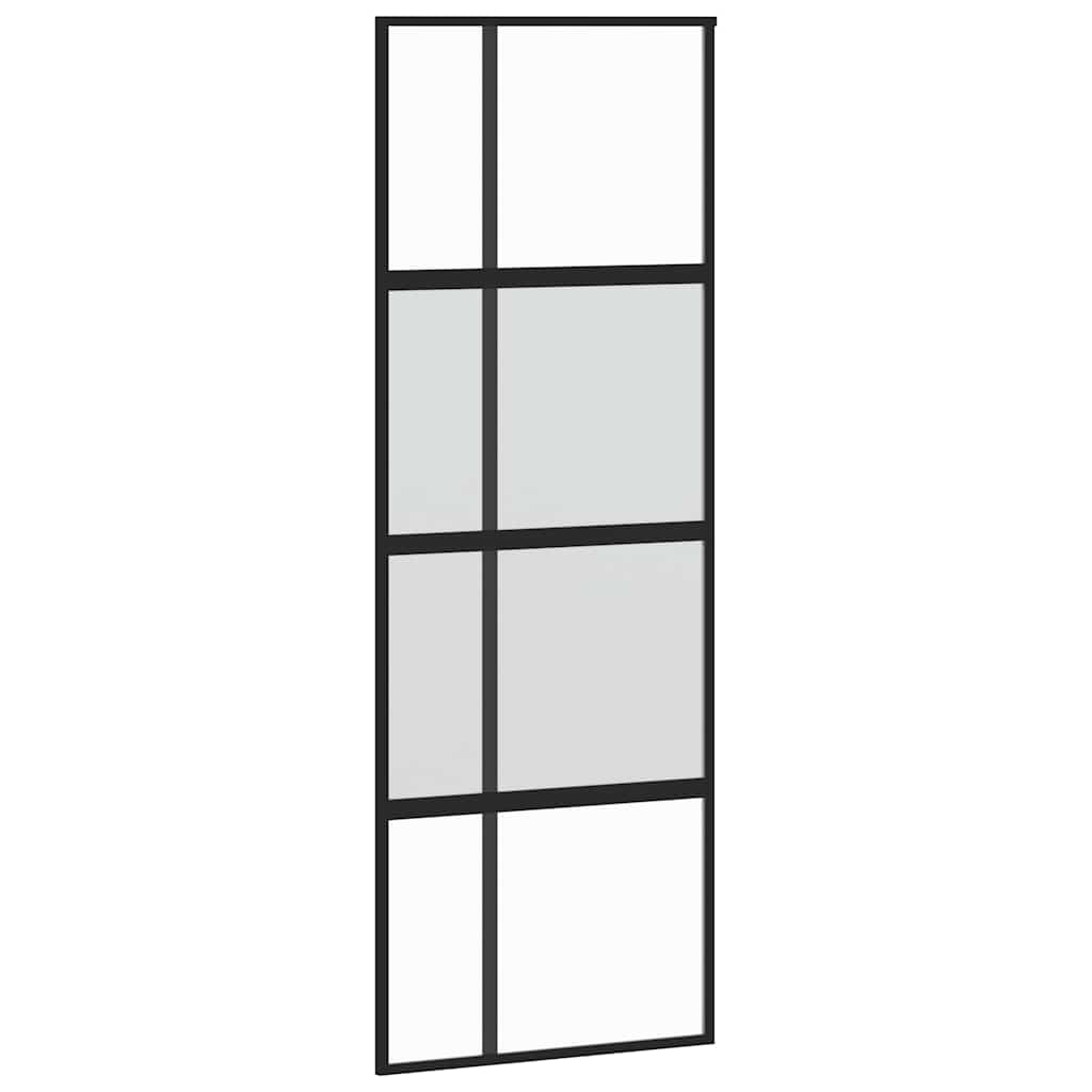 Skjutdörr med beslag svart 76x205 cm härdat glas
