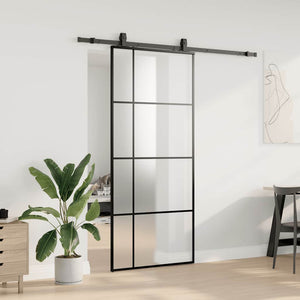 Skjutdörr med beslag svart 90x205 cm ESG-glas