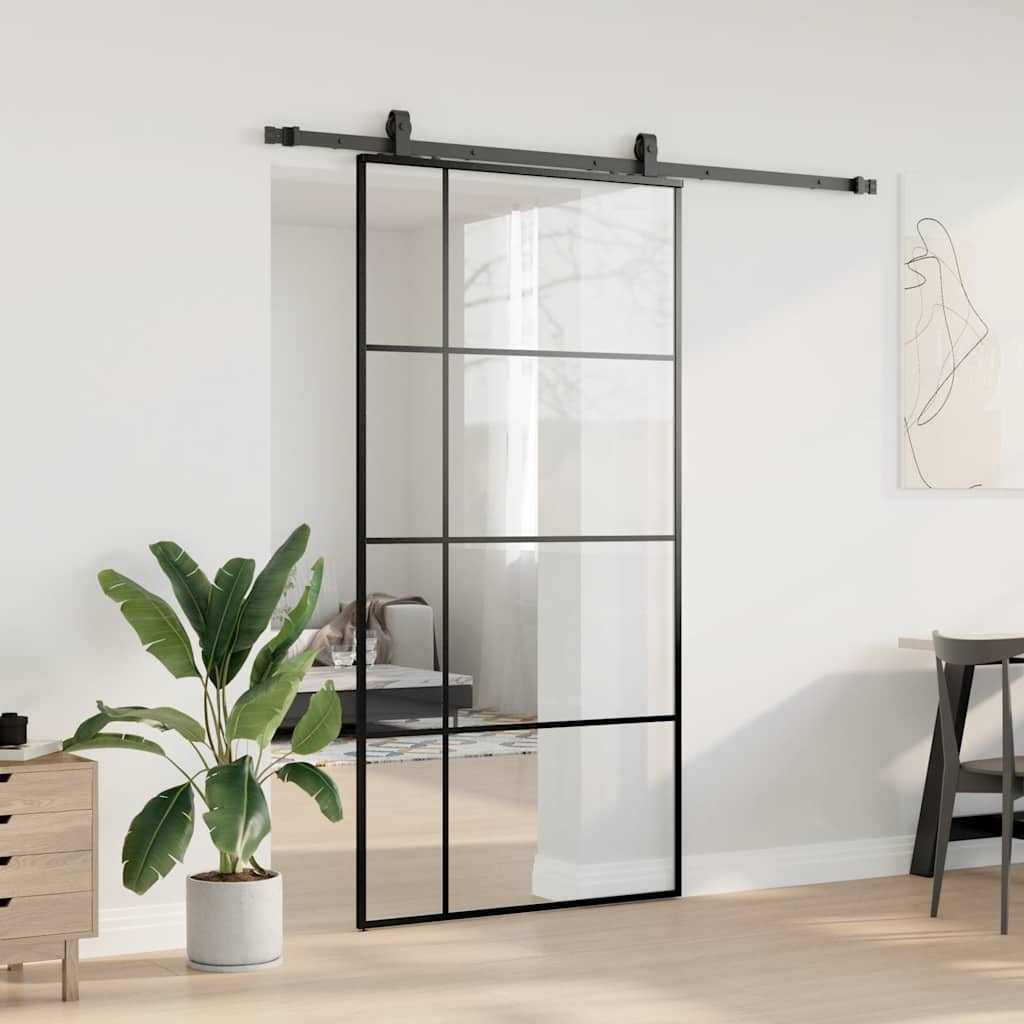 Skjutdörr med beslag svart 102,5x205 cm ESG-glas