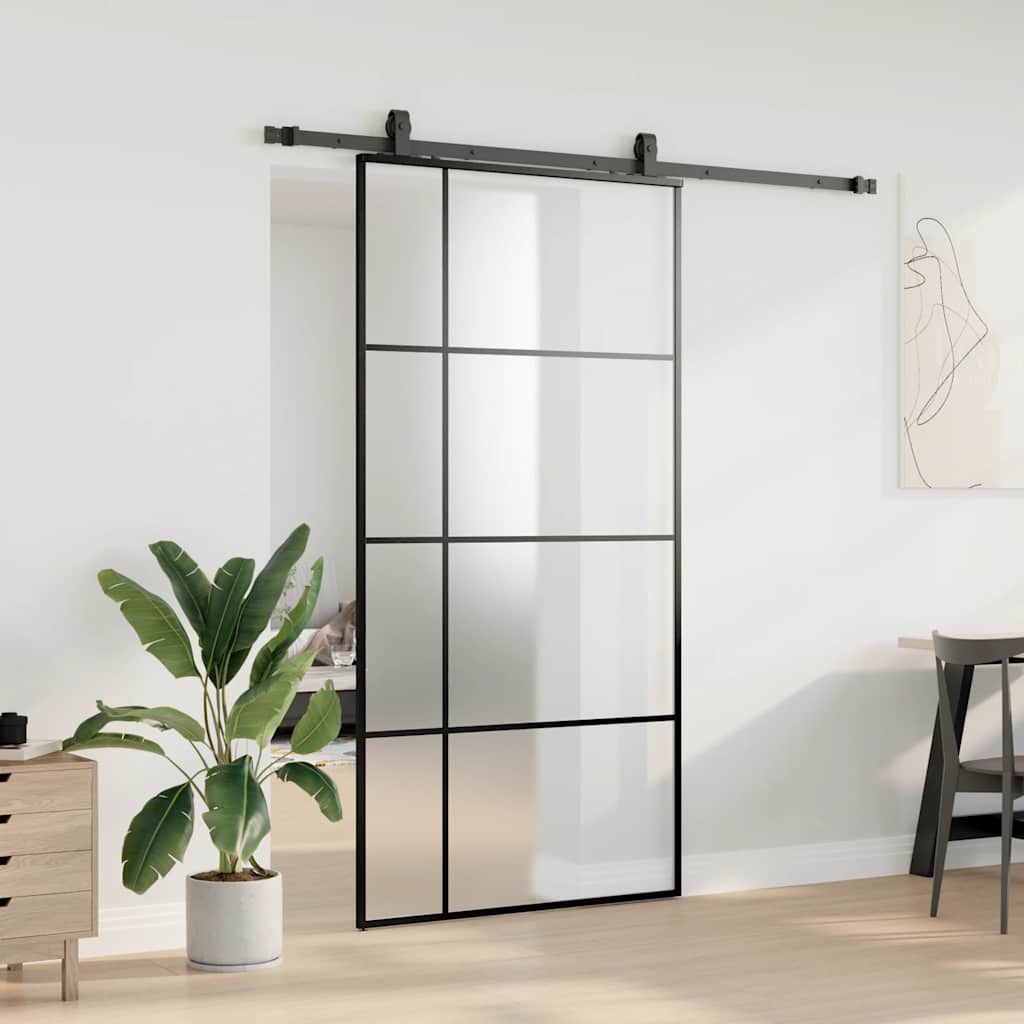 Skjutdörr med beslag svart 102,5x205 cm ESG-glas