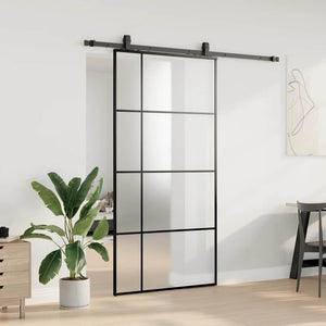 Skjutdörr med beslag svart 102,5x205 cm ESG-glas