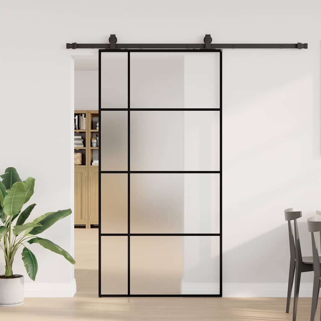 Skjutdörr med beslag svart 102,5x205 cm ESG-glas