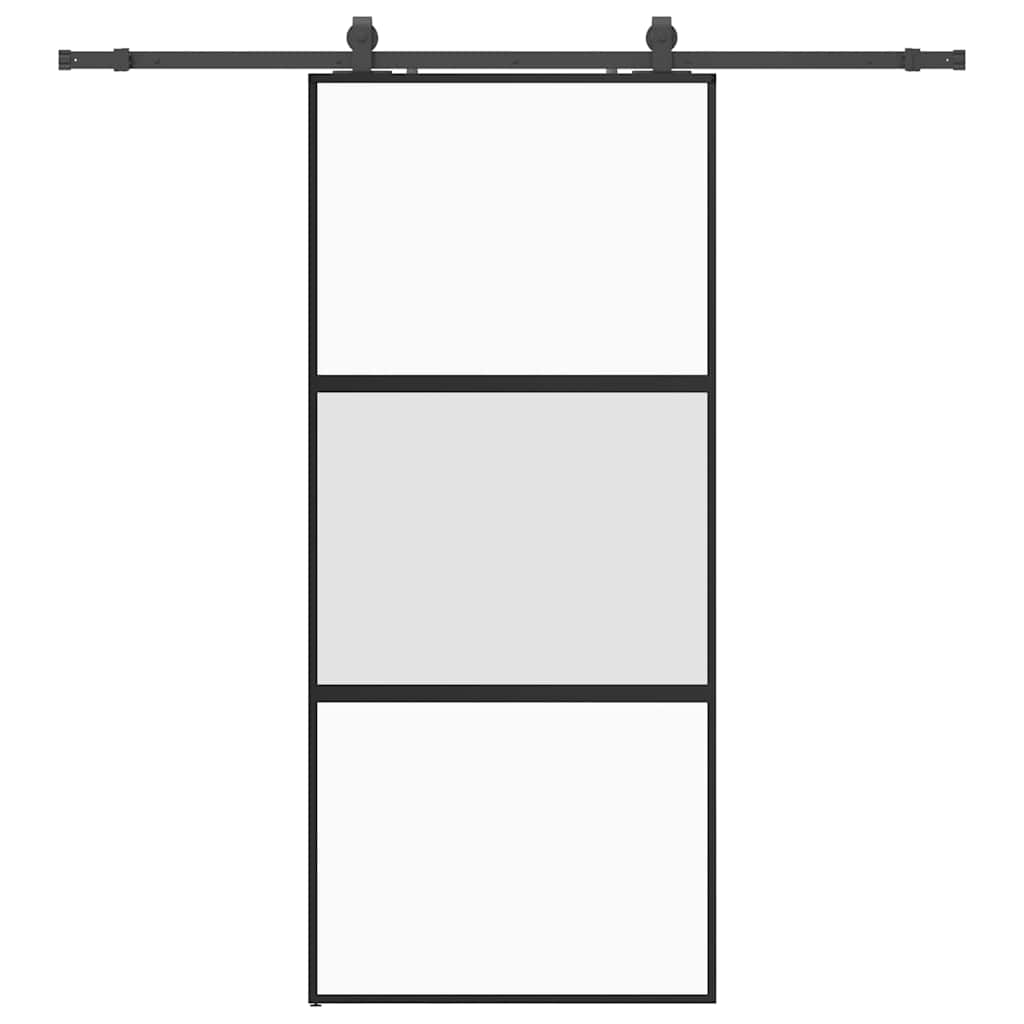 Skjutdörr med beslagssats svart 90x205 cm härdat glas