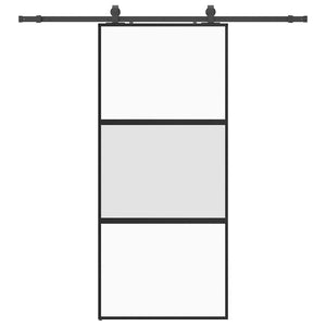 Skjutdörr med beslagssats svart 90x205 cm härdat glas