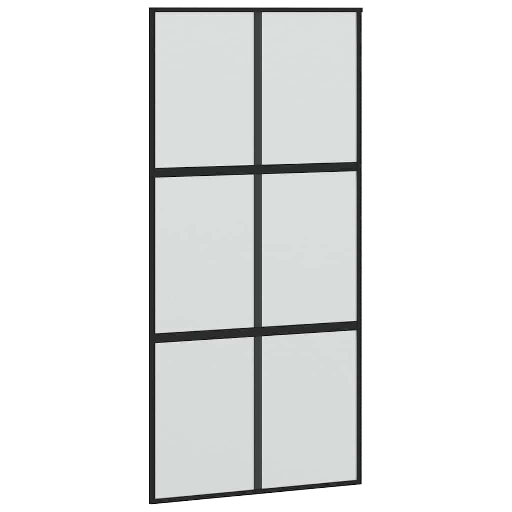 Skjutdörr med beslag svart 102,5x205 cm härdat glas