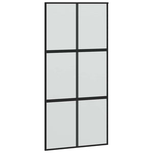 Skjutdörr med beslag svart 102,5x205 cm härdat glas