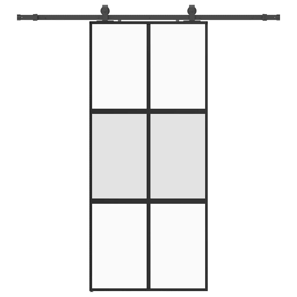 Skjutdörr med beslagssats svart 90x205 cm härdat glas