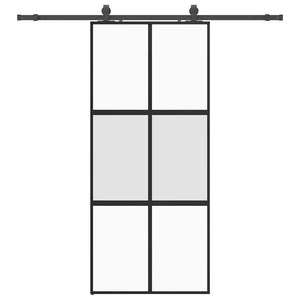 Skjutdörr med beslagssats svart 90x205 cm härdat glas